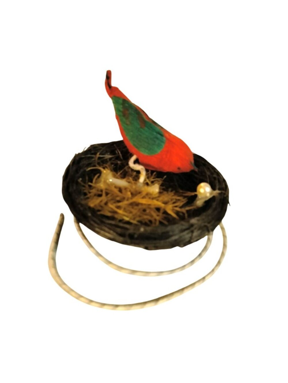 Miniature Bird Nest Ornament Red Green Bird